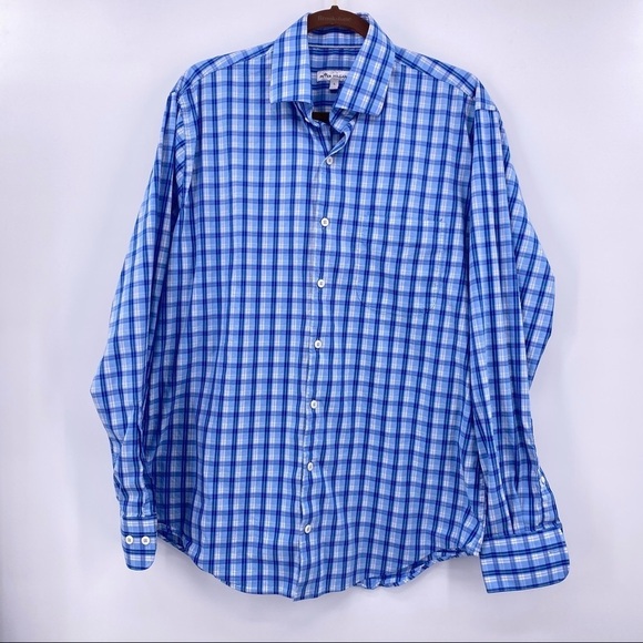 Peter Millar Other - Peter Millar Men's Blue White Plaid Button Down Shirt Long Sleeve Size Large